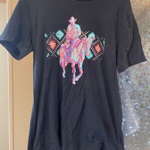 Vibrant Cowboy Graphic Black T-Shirt